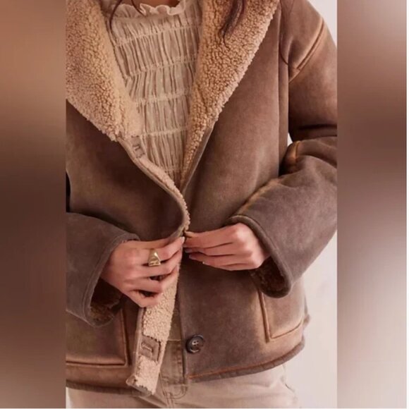 Free People We The Free Vegan Sherpa Oversized Jacket Grey size s - Picture 2 of 8